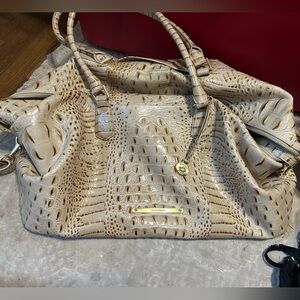 Brahmin Cream and Gold Embossed Travel Bag